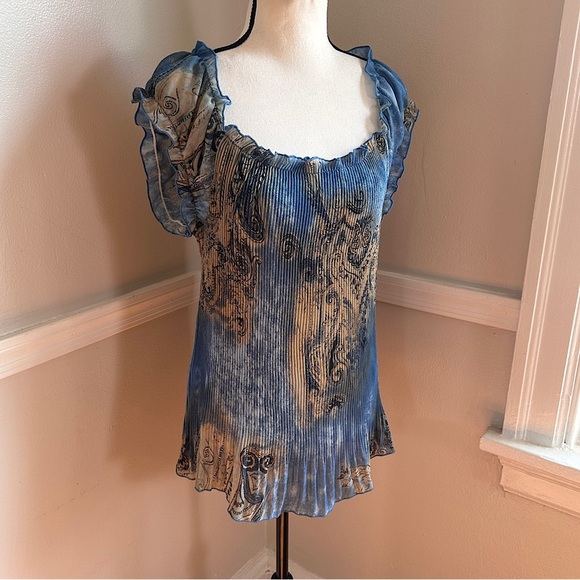 Vintage Piano Micro Pleated Ruffle Blouse Y2K Whimsigoth Art To Wear Fairy - Picture 5 of 17